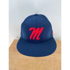 Nike Ole Miss Rebels Snapback Hat Navy Blue Red Fitted Cap Mens Size 7 1/4